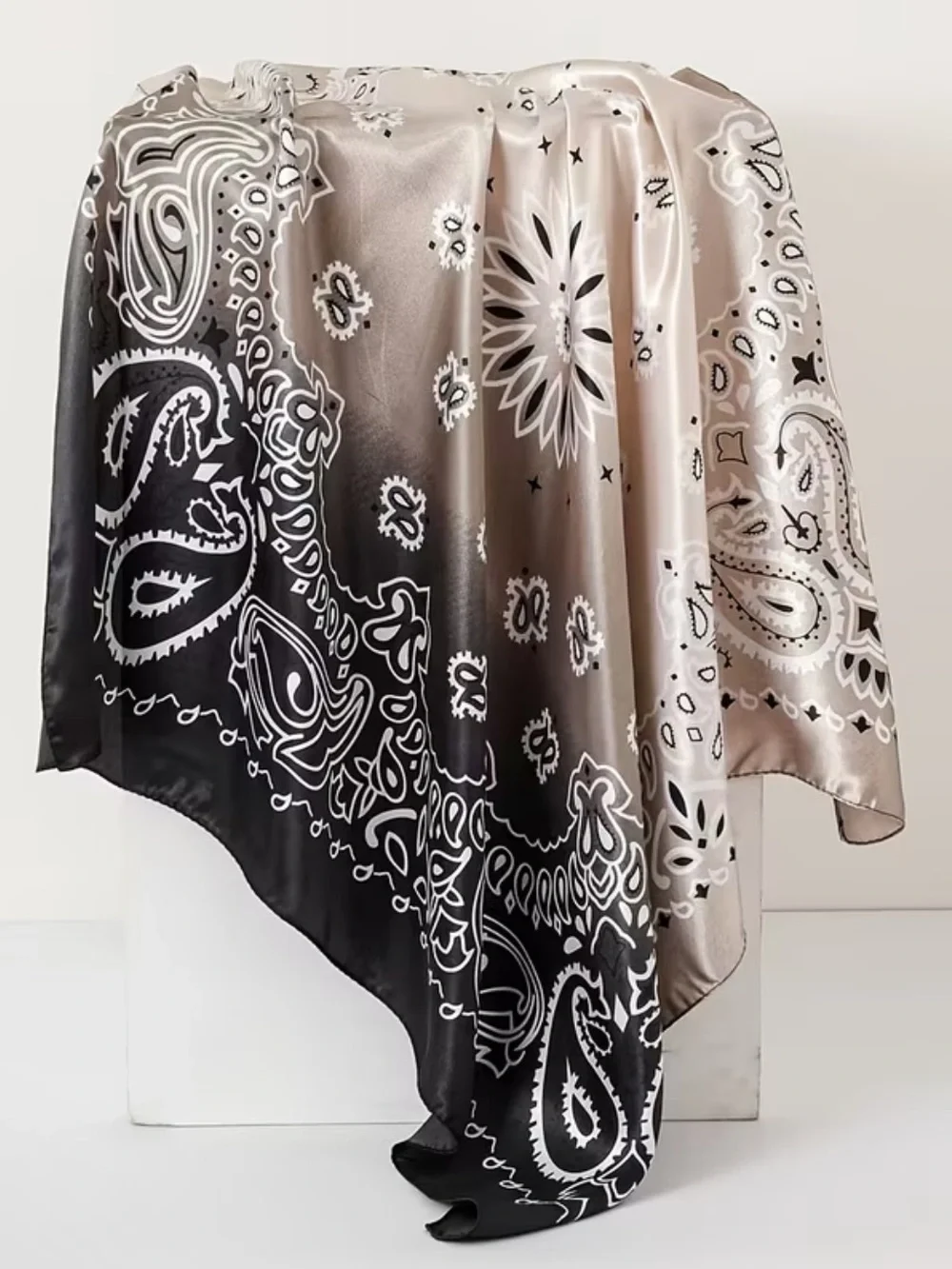 Ombre Paisley Scarf - Black & Taupe